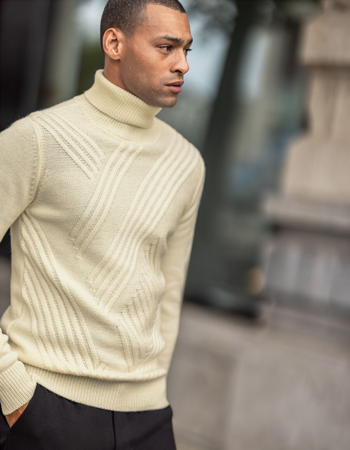 Diagonale Kabeltrui Gebroken Wit SHOEBY MEN