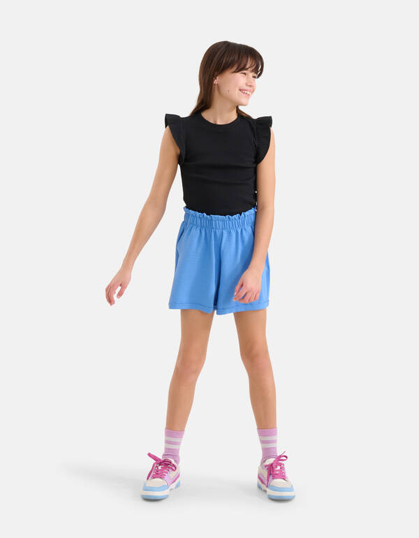 Ruffle Rib Top Zwart SHOEBY GIRLS