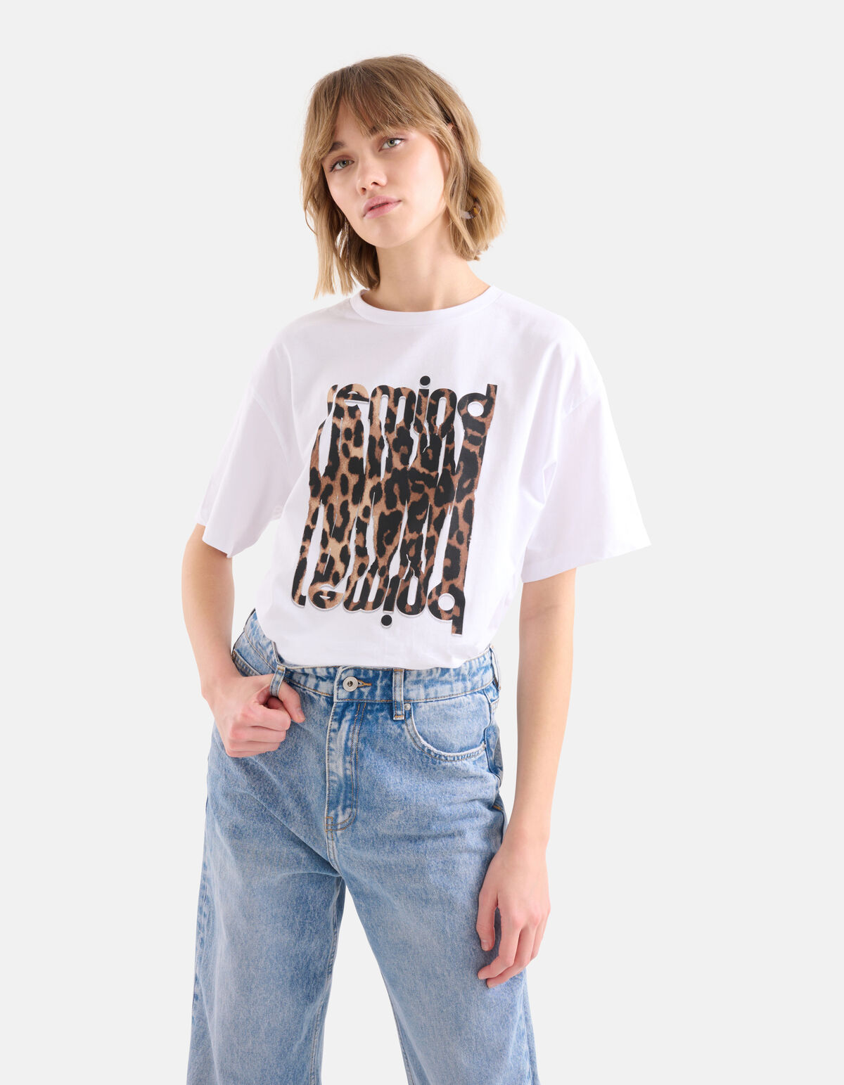 Leopard Artwork T-shirt Wit SHOEBY WOMEN