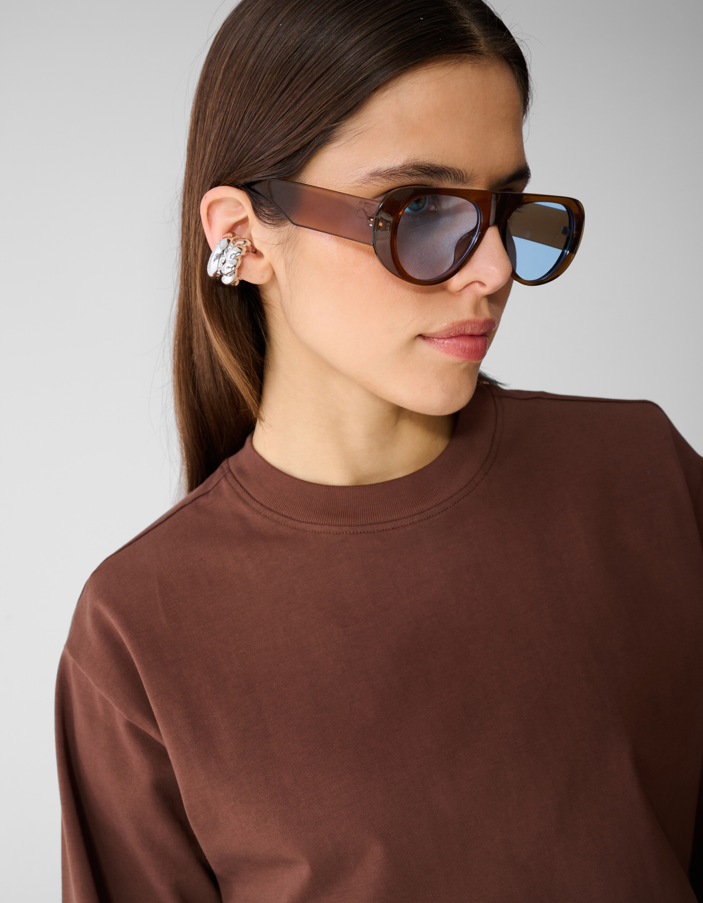 Oversized Basic Longsleeve T-shirt Bruin SHOEBY WOMEN