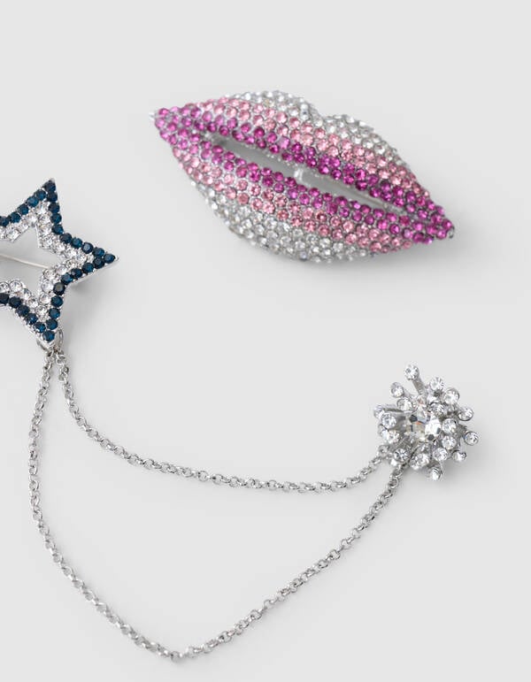 Lips/Star Strass Broche Set Zilver SHOEBY ACCESSOIRES