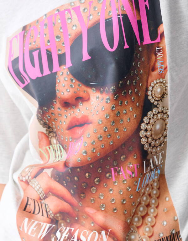 Oversized Magazine Artwork T-shirt Lichtgrijs SHOEBY WOMEN