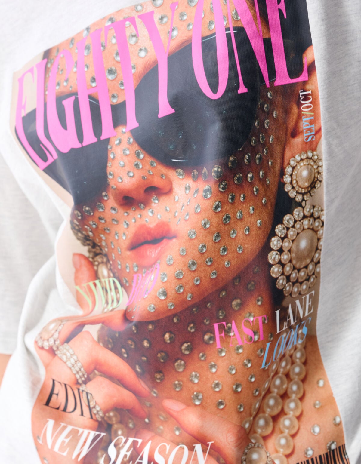 Oversized Magazine Artwork T-shirt Lichtgrijs SHOEBY WOMEN