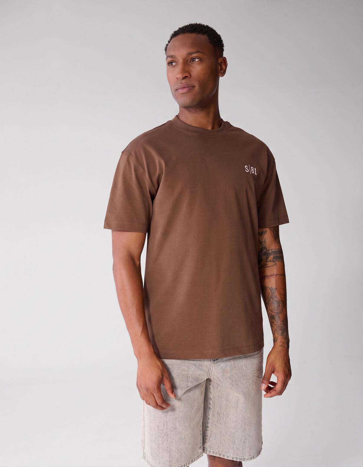 Tekst Print T-shirt Donkerbruin SHOEBY MEN