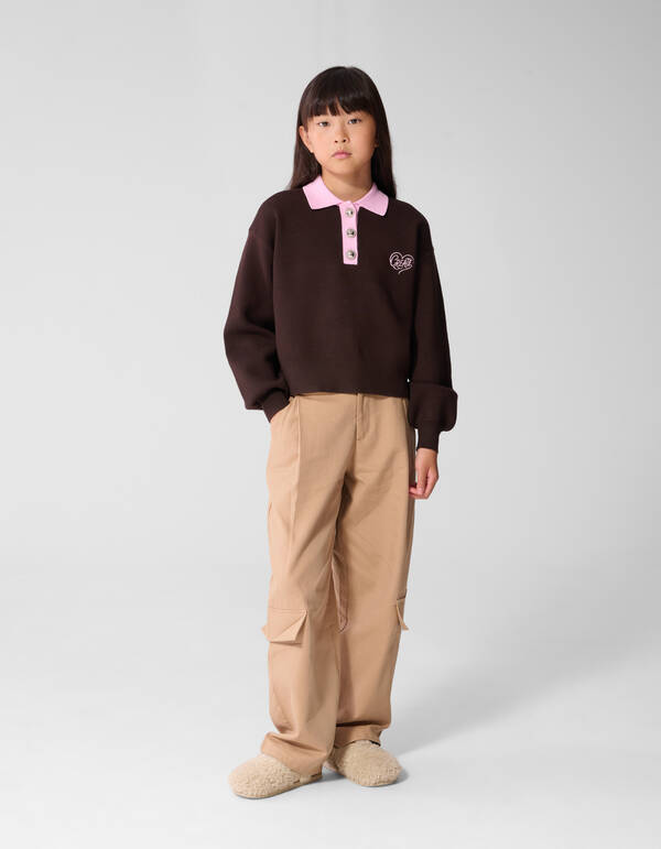 Create Gebreide Polo Bruin /Roze SHOEBY GIRLS