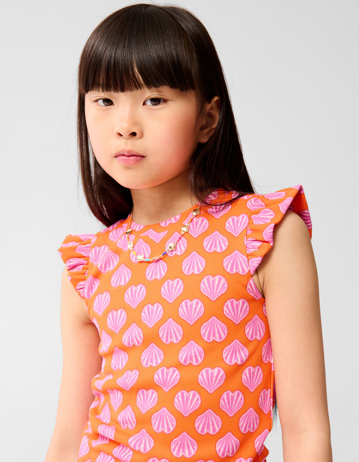 Schelpen Ruffle Rib Top Oranje SHOEBY GIRLS
