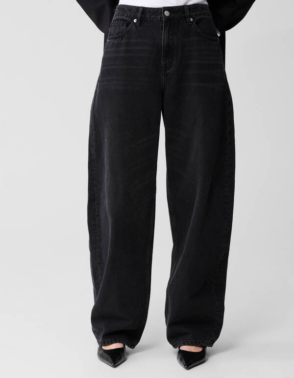 Baggy Fit Jeans Donkergrijs SHOEBY WOMEN