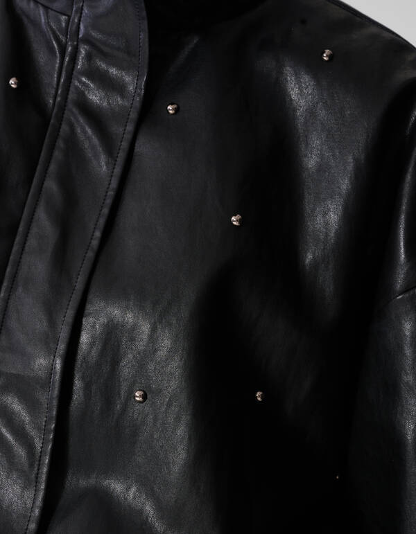 Studded Vegan Leren Bomber Jack Zwart By Mieke SHOEBY WOMEN