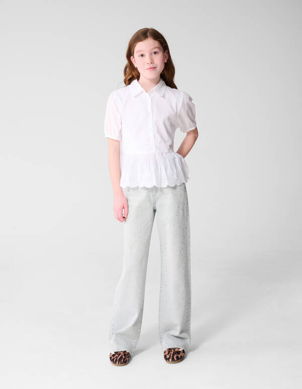 Embroidery Ruffle Blouse Wit SHOEBY GIRLS