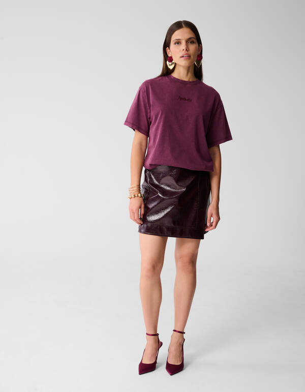 Oversized Washed T-shirt Donkerrood SHOEBY WOMEN