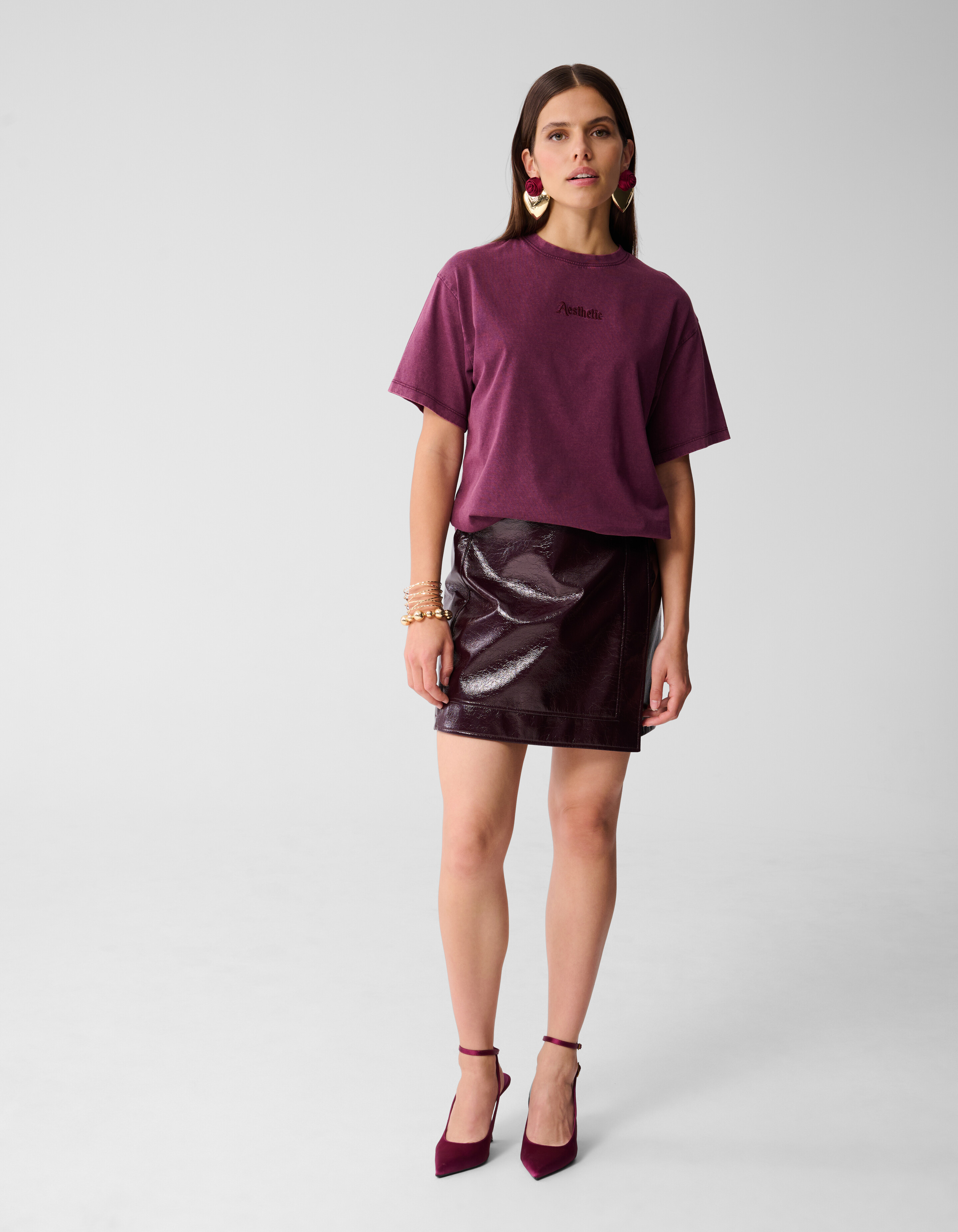 Oversized Washed T-shirt Donkerrood SHOEBY WOMEN