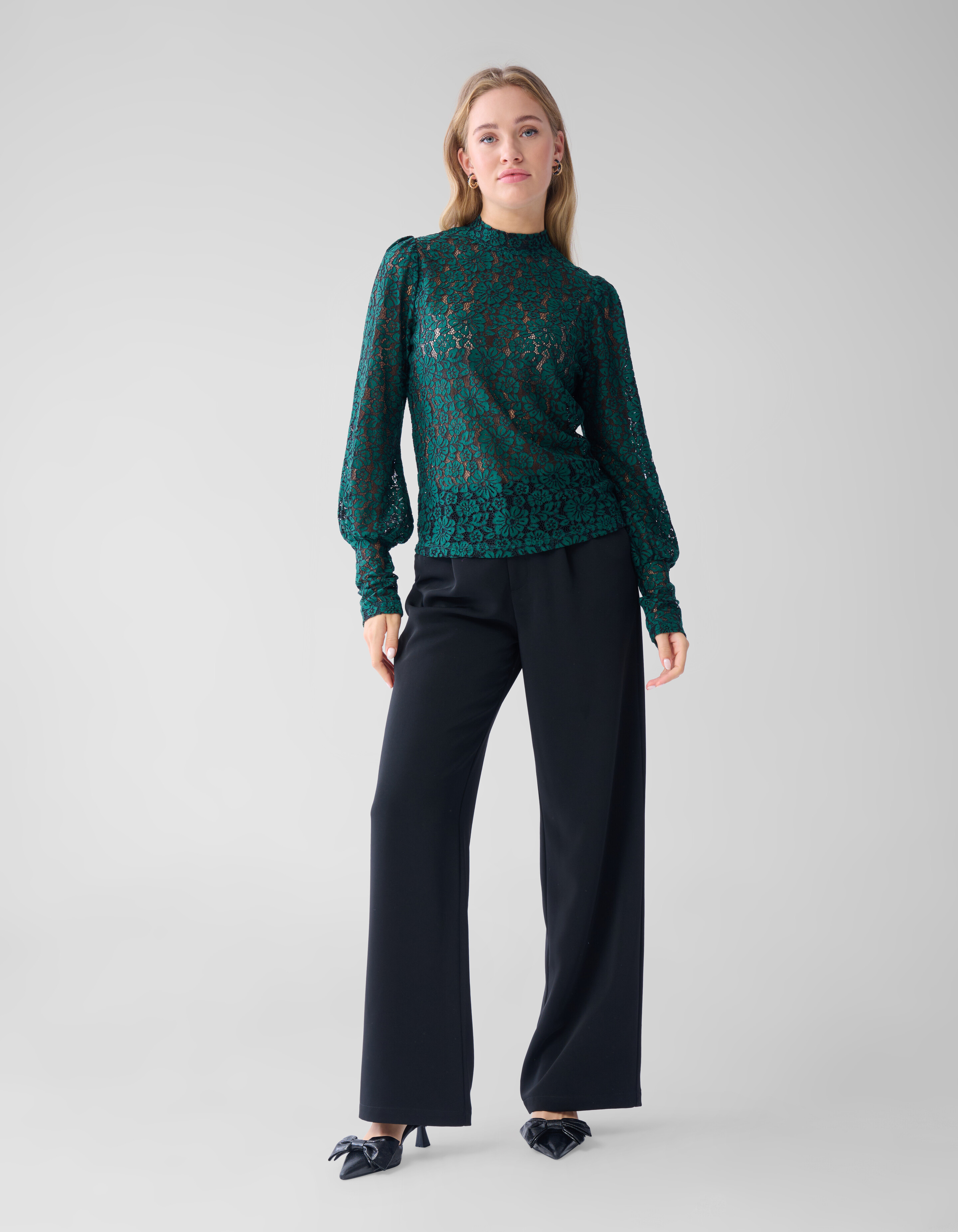 Two Tone Kanten Top Donkergroen SHOEBY WOMEN