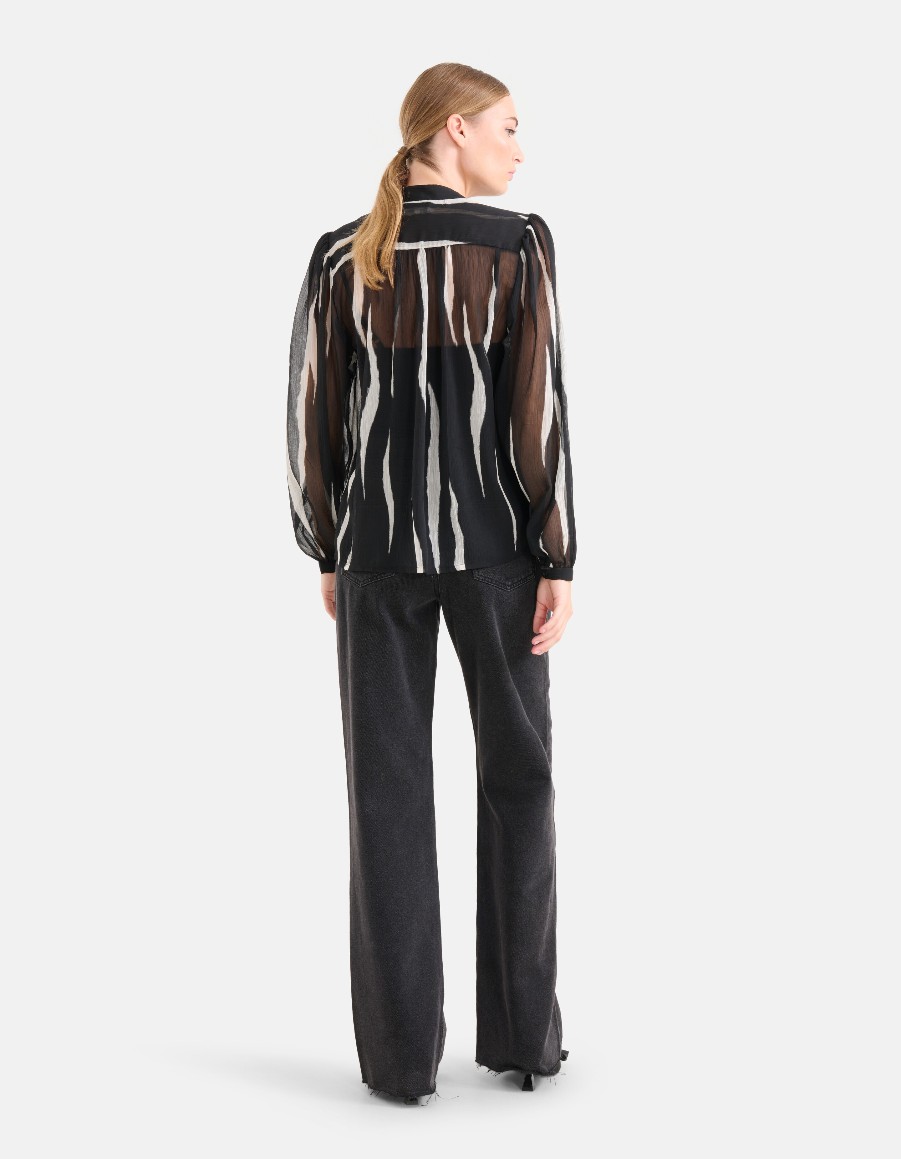 Two Tone Print Blouse Zwart/Wit SHOEBY WOMEN
