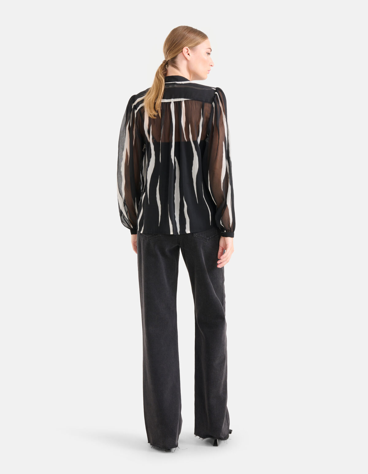 Two Tone Print Blouse Zwart/Wit SHOEBY WOMEN