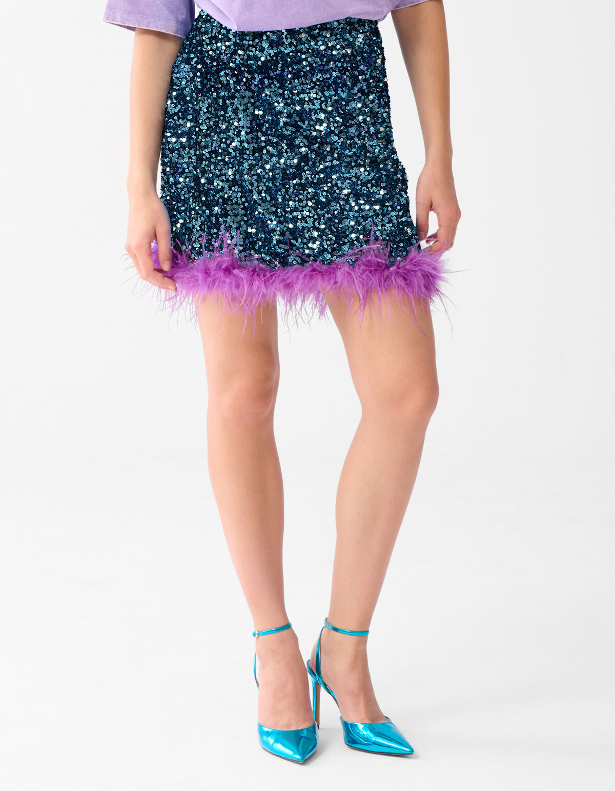 Pailletten Mini Rok Blauw SHOEBY WOMEN