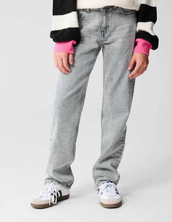 Strass Straight Fit Jeans Lichtgrijs SHOEBY GIRLS
