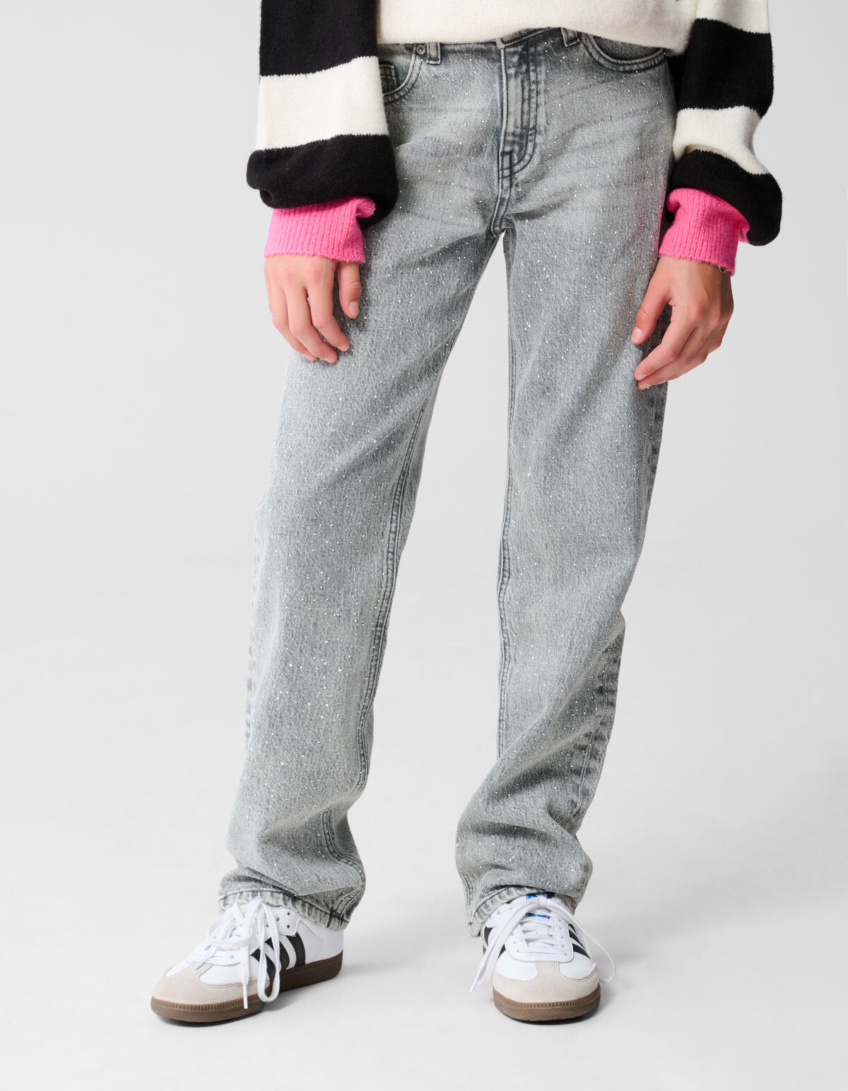 Strass Straight Fit Jeans Lichtgrijs SHOEBY GIRLS