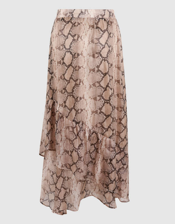 Snake Ruffle Maxi Rok Lichtbruin SHOEBY WOMEN