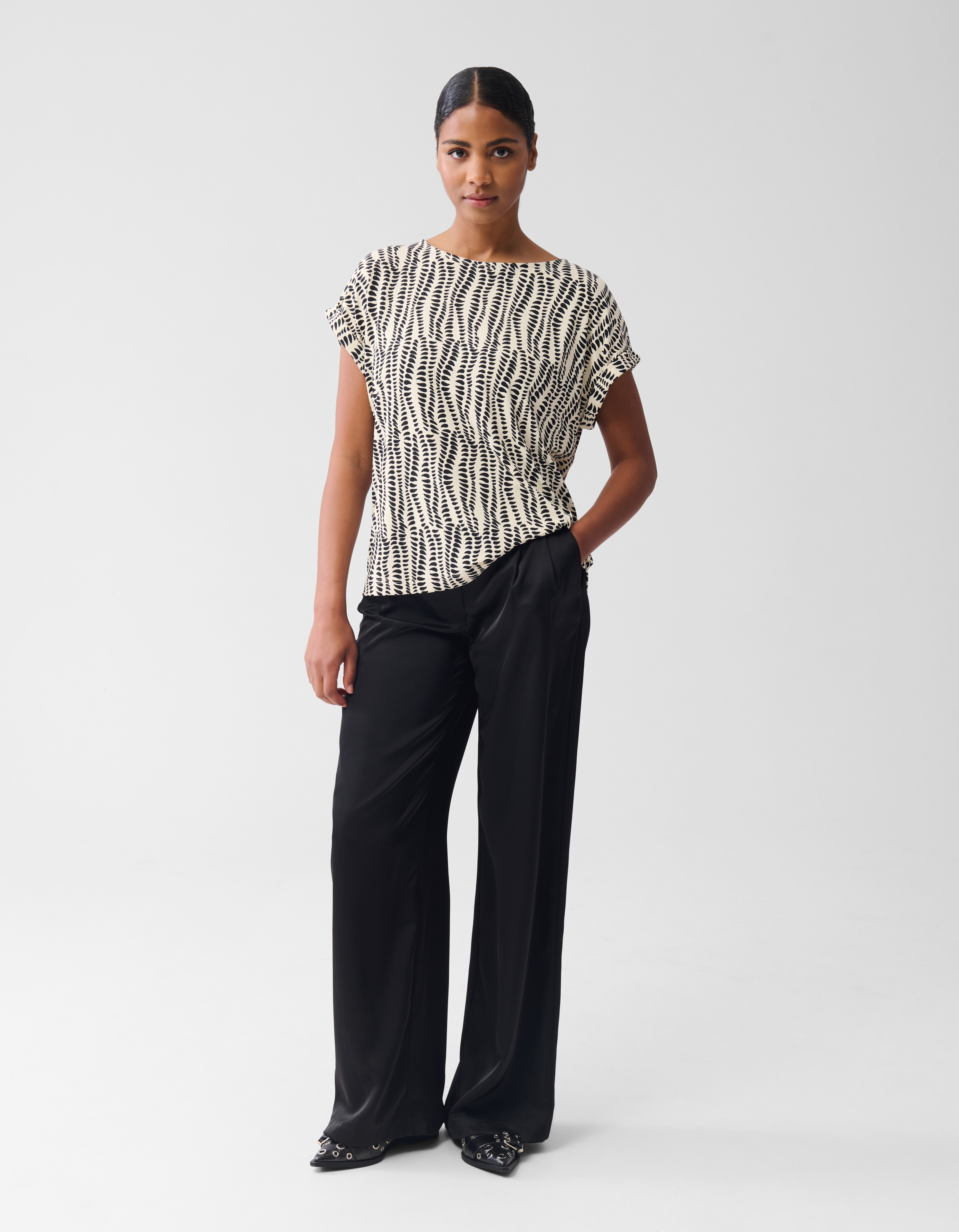 Printed Jersey Rib Top Wit SHOEBY WOMEN