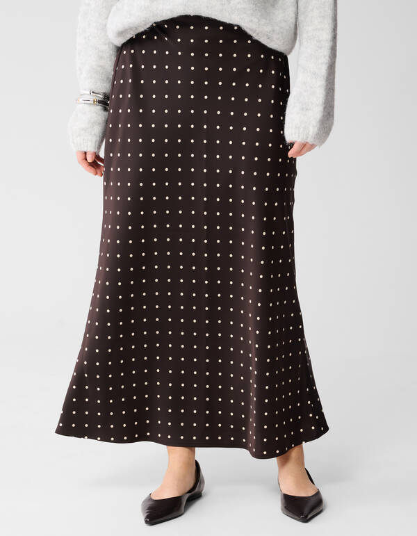 Satijnen Polkadot Maxi Rok Donkerbruin SHOEBY WOMEN