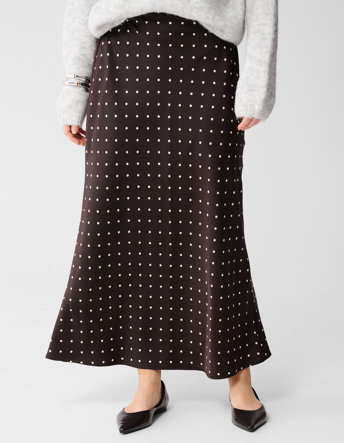 Satijnen Polkadot Maxi Rok Donkerbruin SHOEBY WOMEN