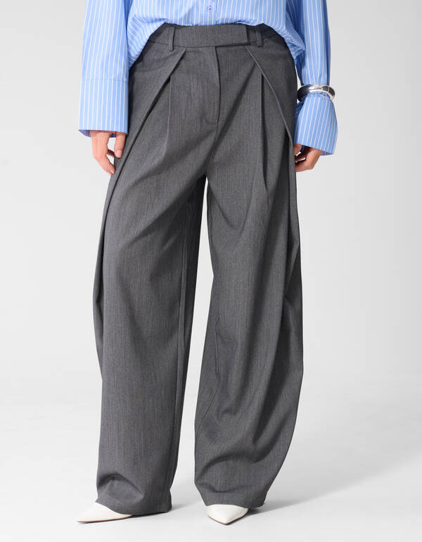 Pleated Flap Wide Leg Broek Grijs SHOEBY WOMEN
