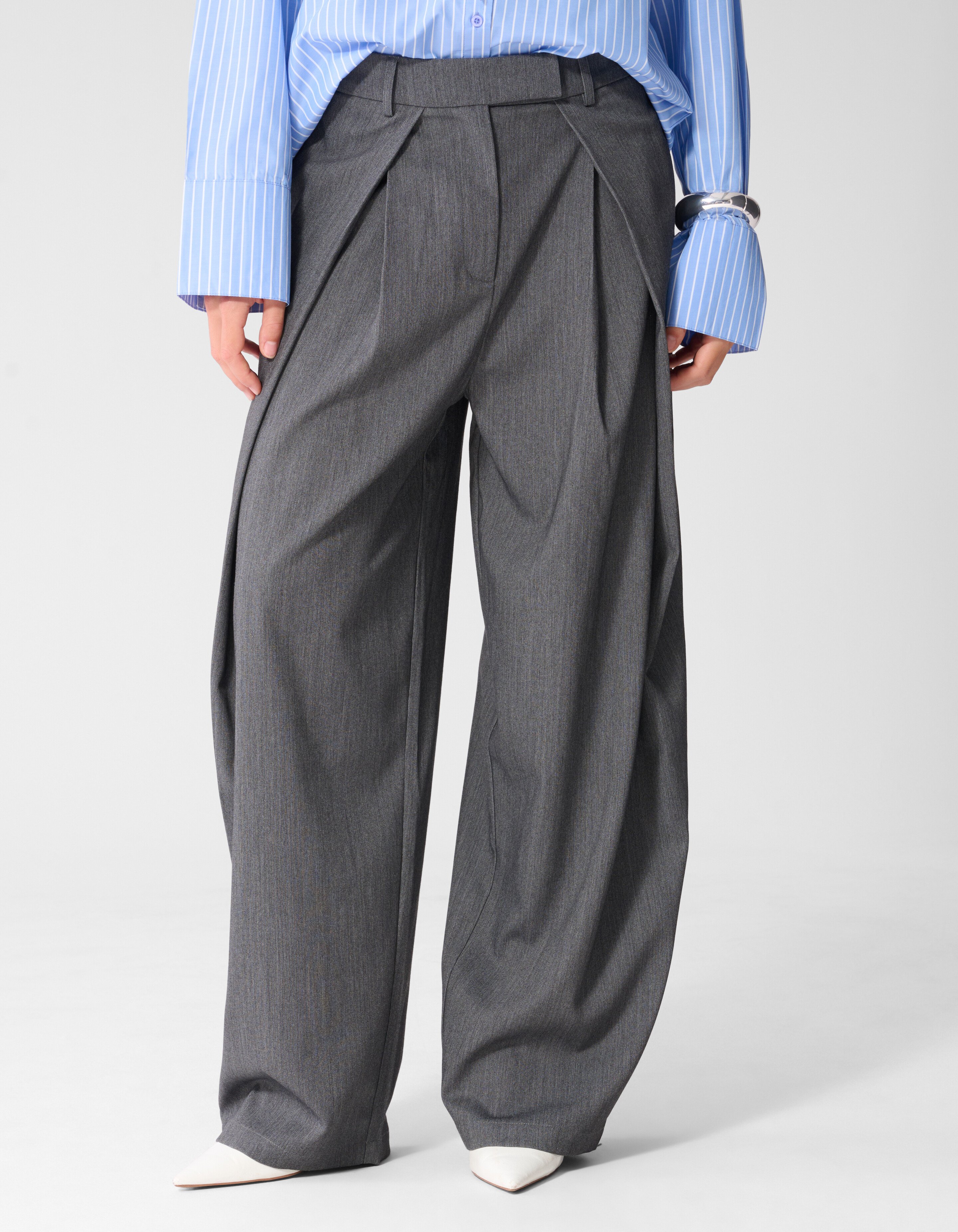Pleated Flap Wide Leg Broek Grijs SHOEBY WOMEN