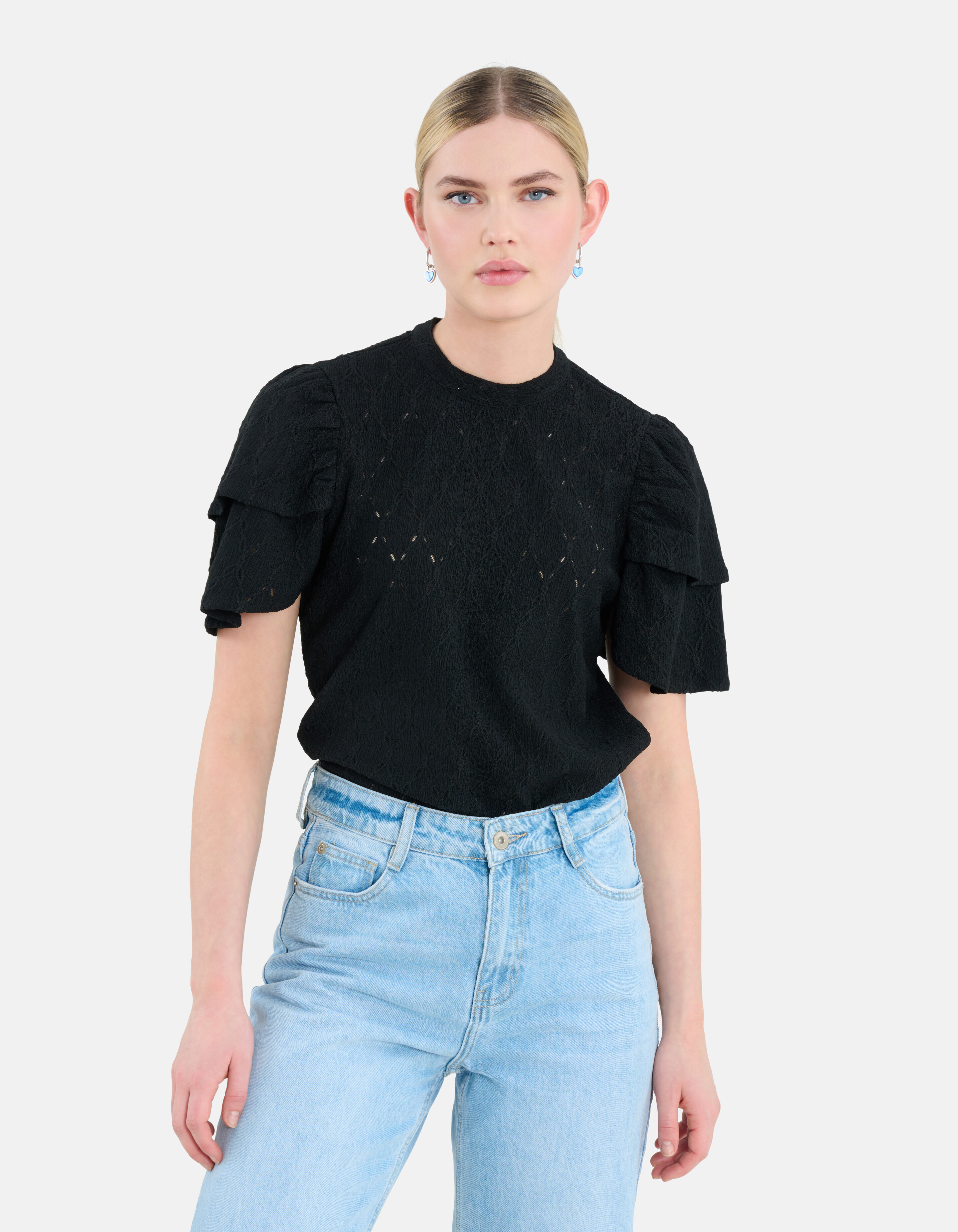 Ajour Ruffle Top Zwart SHOEBY WOMEN