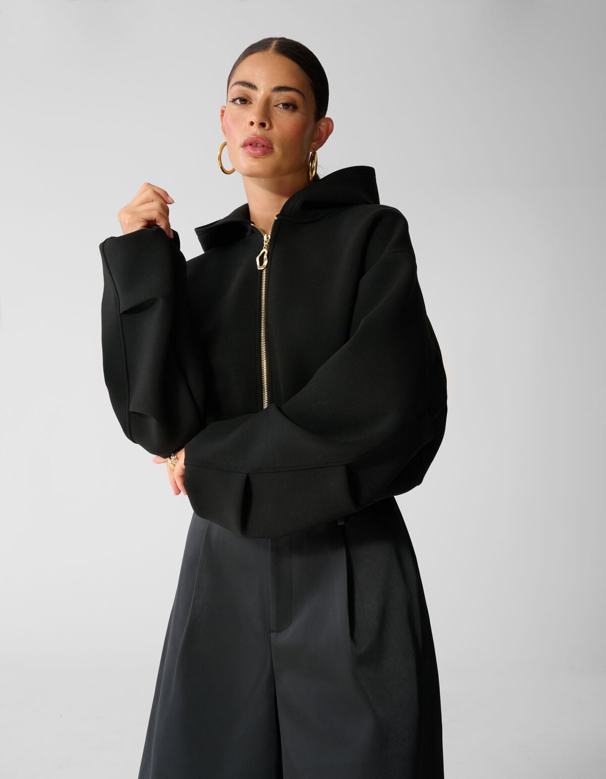 Zipper Hood Vest Zwart SHOEBY WOMEN