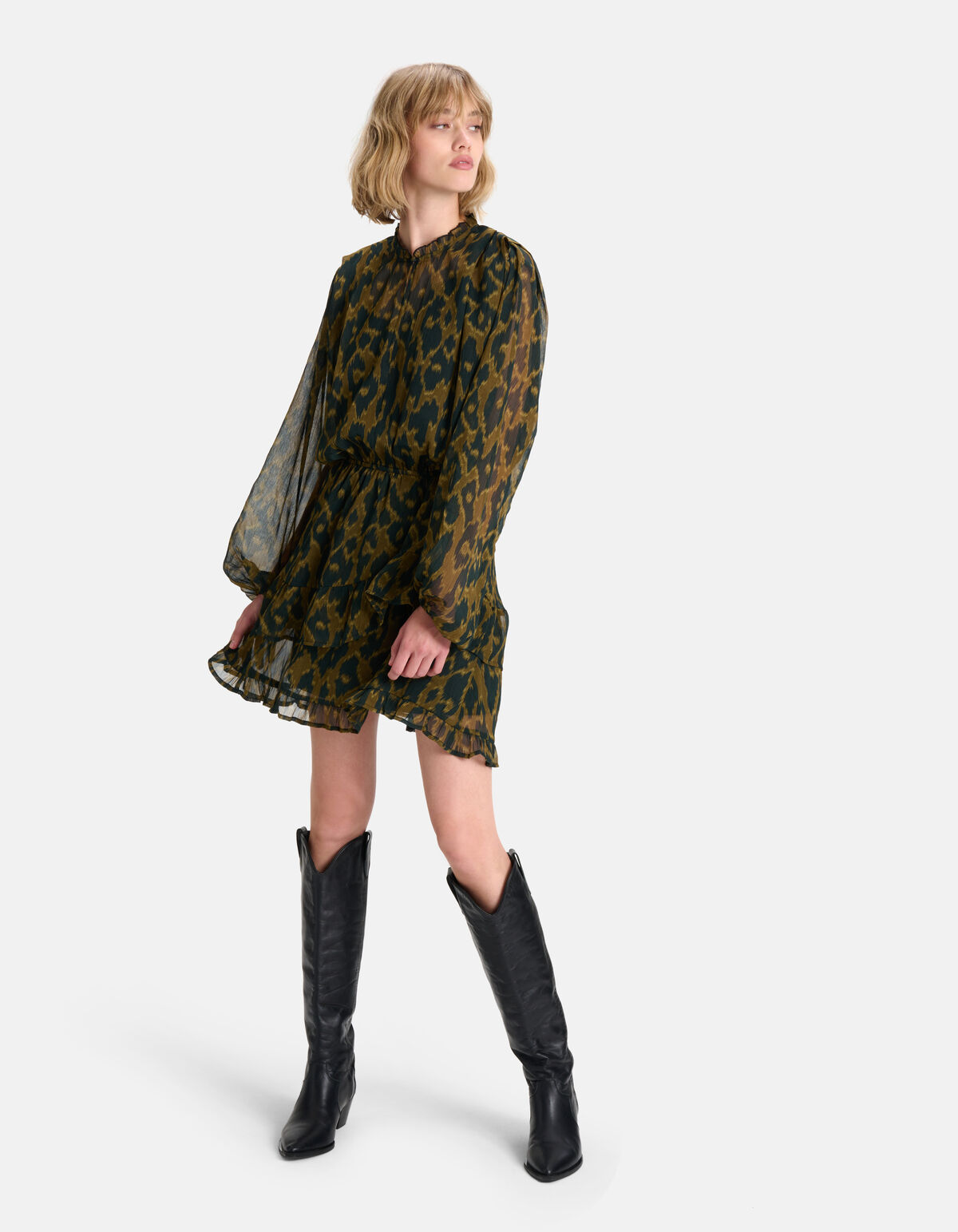 Leopard Print Jurk Donkergroen SHOEBY WOMEN