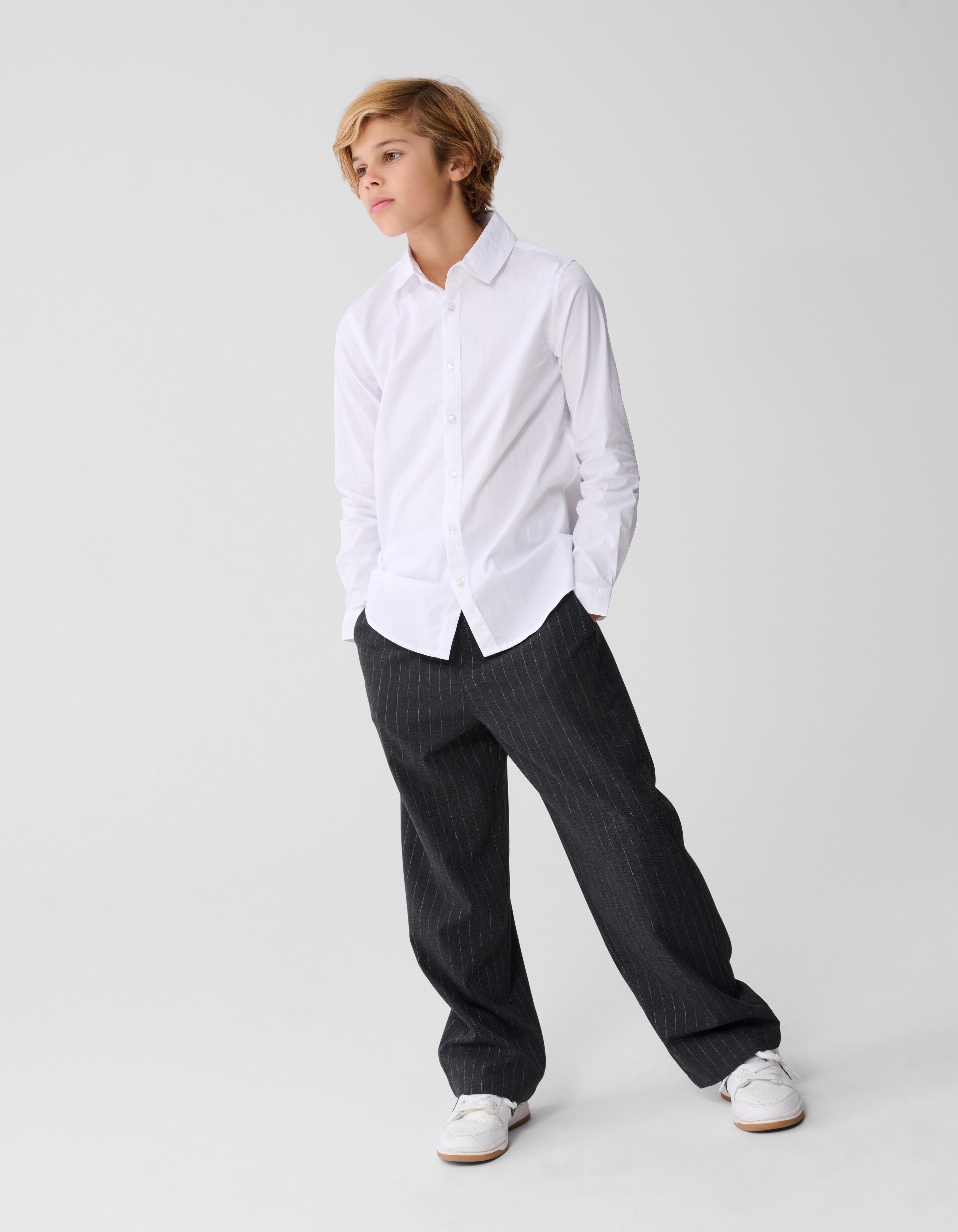 Pinstripe Wide Leg Broek Donkergrijs SHOEBY BOYS