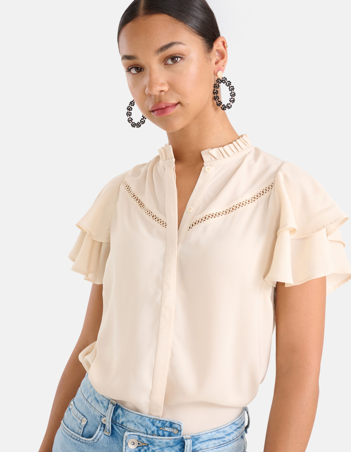 Tape Detail Top Gebroken Wit SHOEBY WOMEN