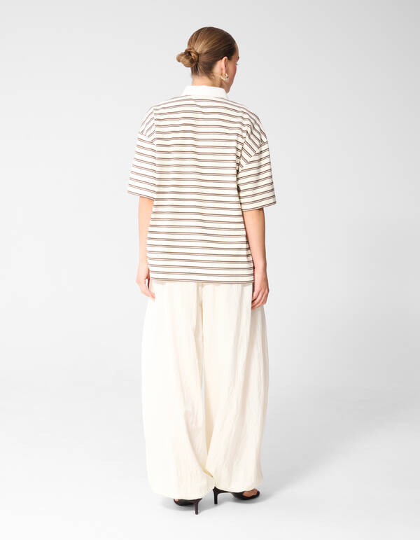 Oversized Stripe Short Sleeve Polo Bruin SHOEBY WOMEN