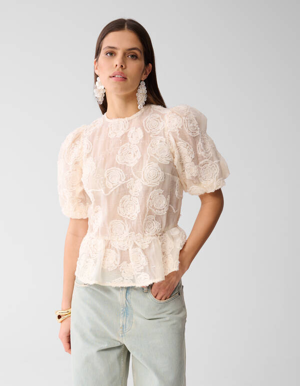 Sequin Bloemen Top Gebroken Wit SHOEBY WOMEN