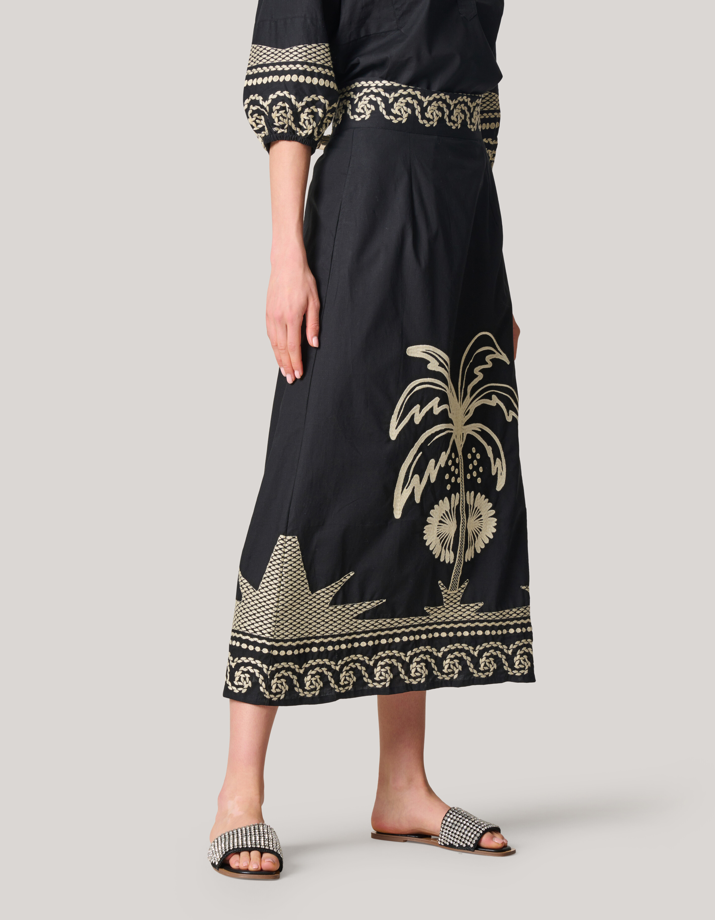 Embroidery Maxi Rok Zwart SHOEBY WOMEN