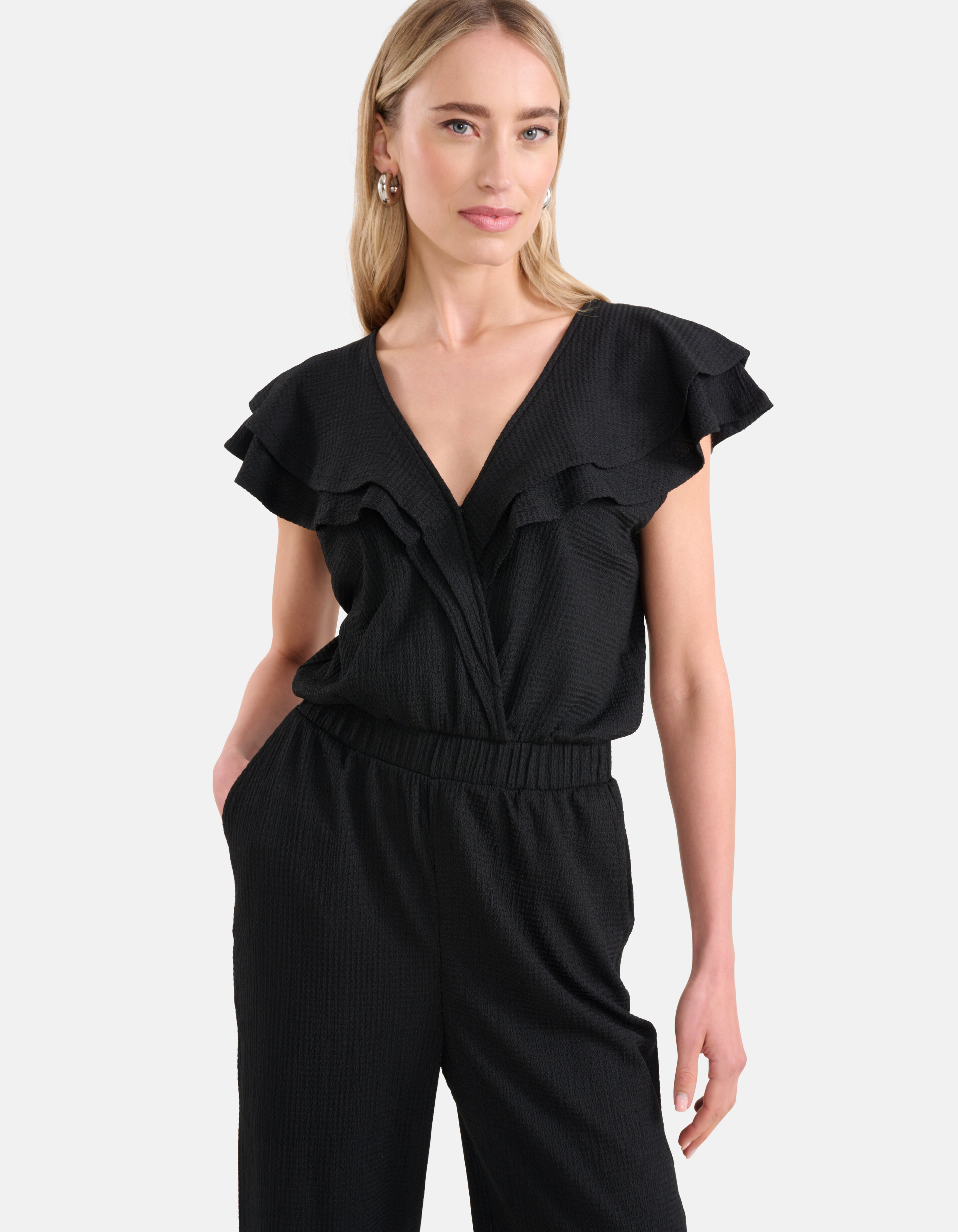 Crinkle Ruffle Jumpsuit Zwart SHOEBY WOMEN