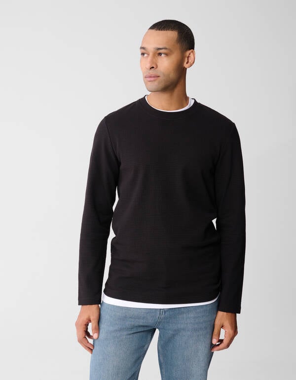 Structuur Longsleeve T-shirt Donkerbruin SHOEBY MEN