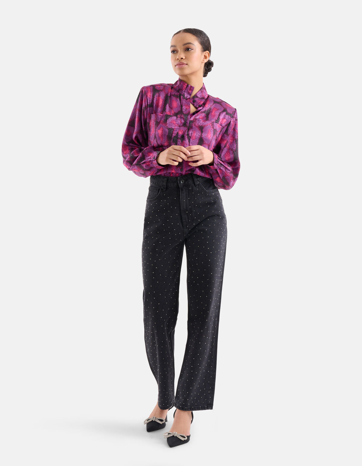 Satijnen Schoudervulling Blouse Paars EKSEPT
