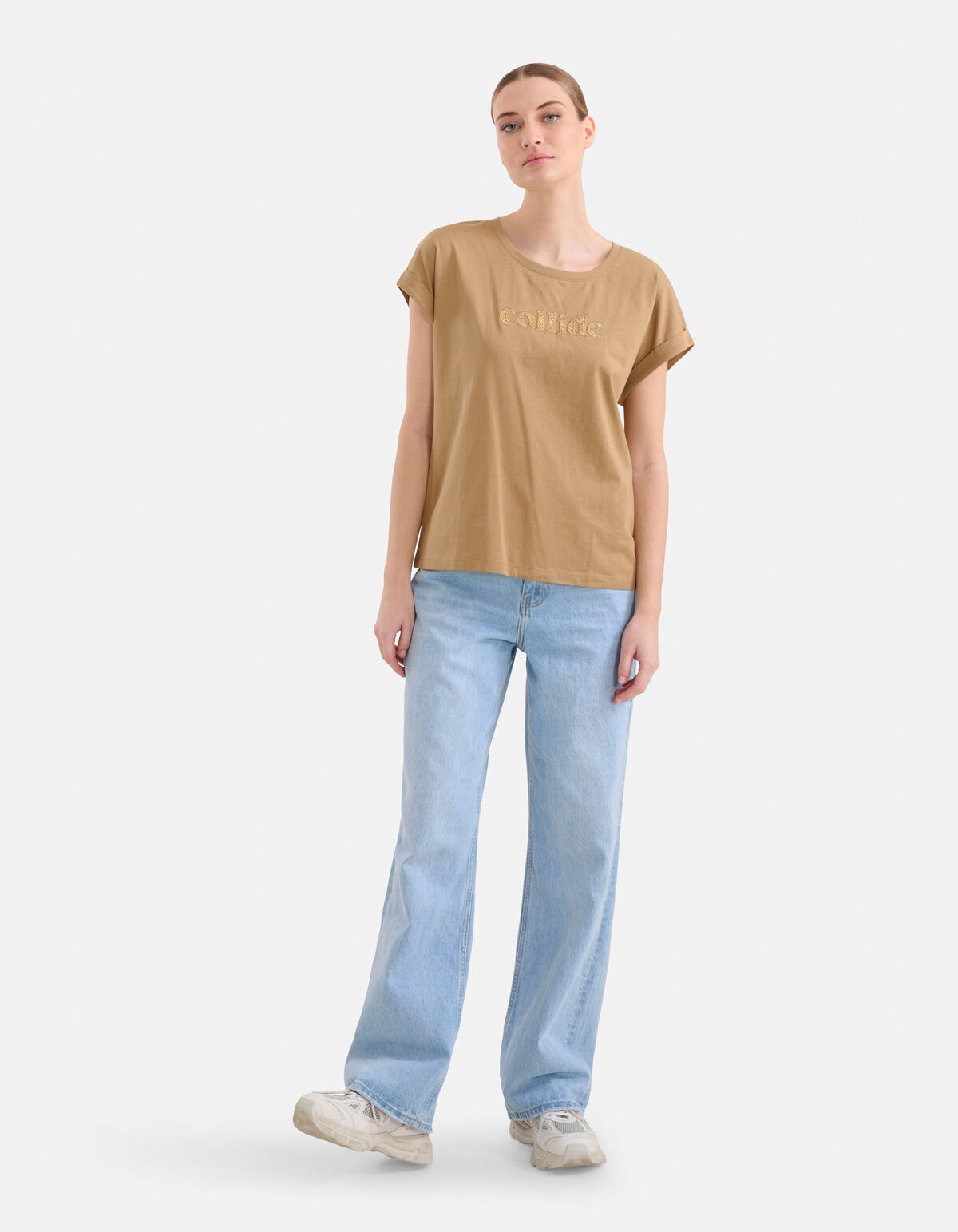 Crochet Tekst T-shirt Lichtbruin SHOEBY WOMEN