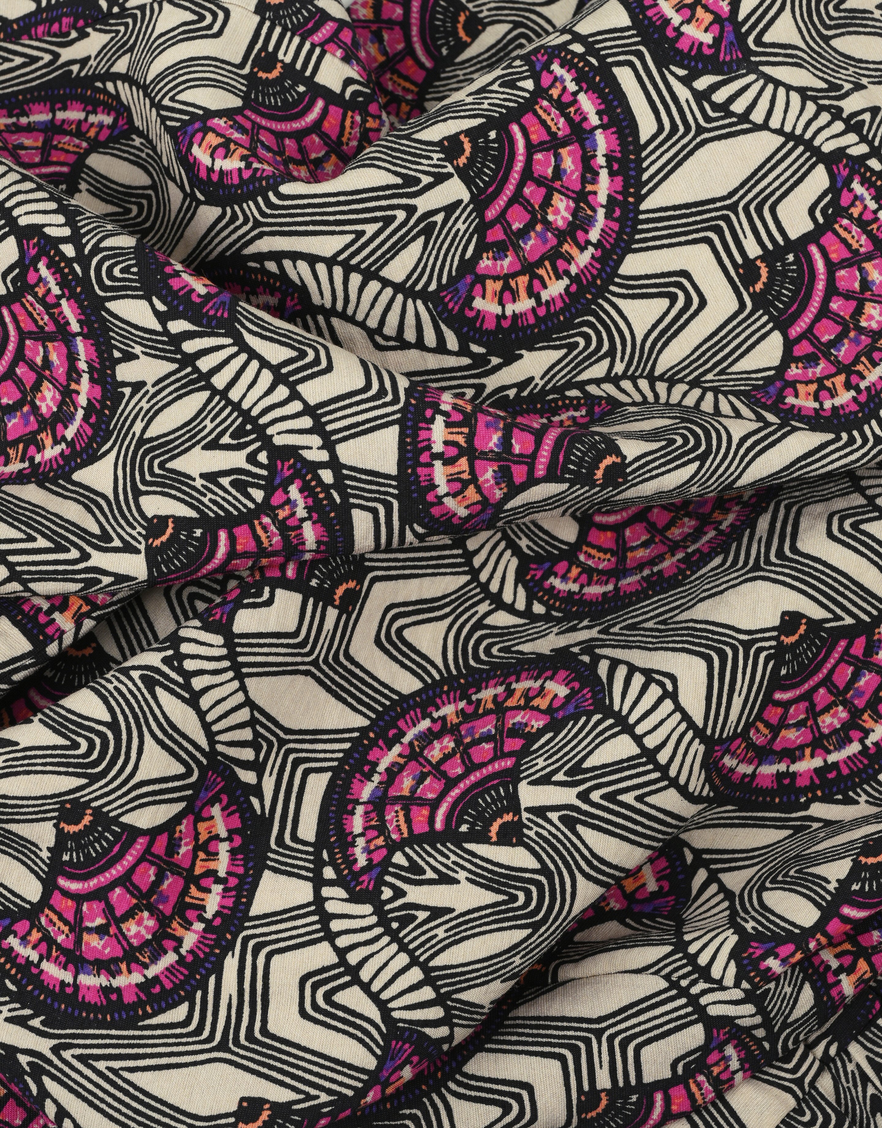 Grafische Print Wide Leg Broek Zwart Eksept