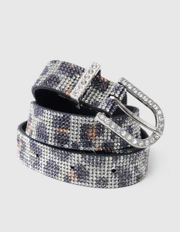 Strass Leopard Riem Zilver SHOEBY ACCESSOIRES