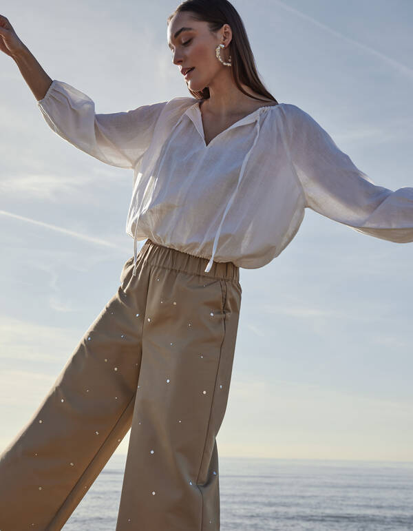 Studs Wide Leg Broek Zand By Mieke SHOEBY WOMEN
