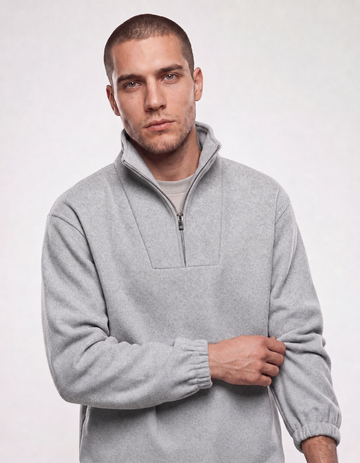 Zip High Neck Sweater Lichtgrijs SHOEBY MEN