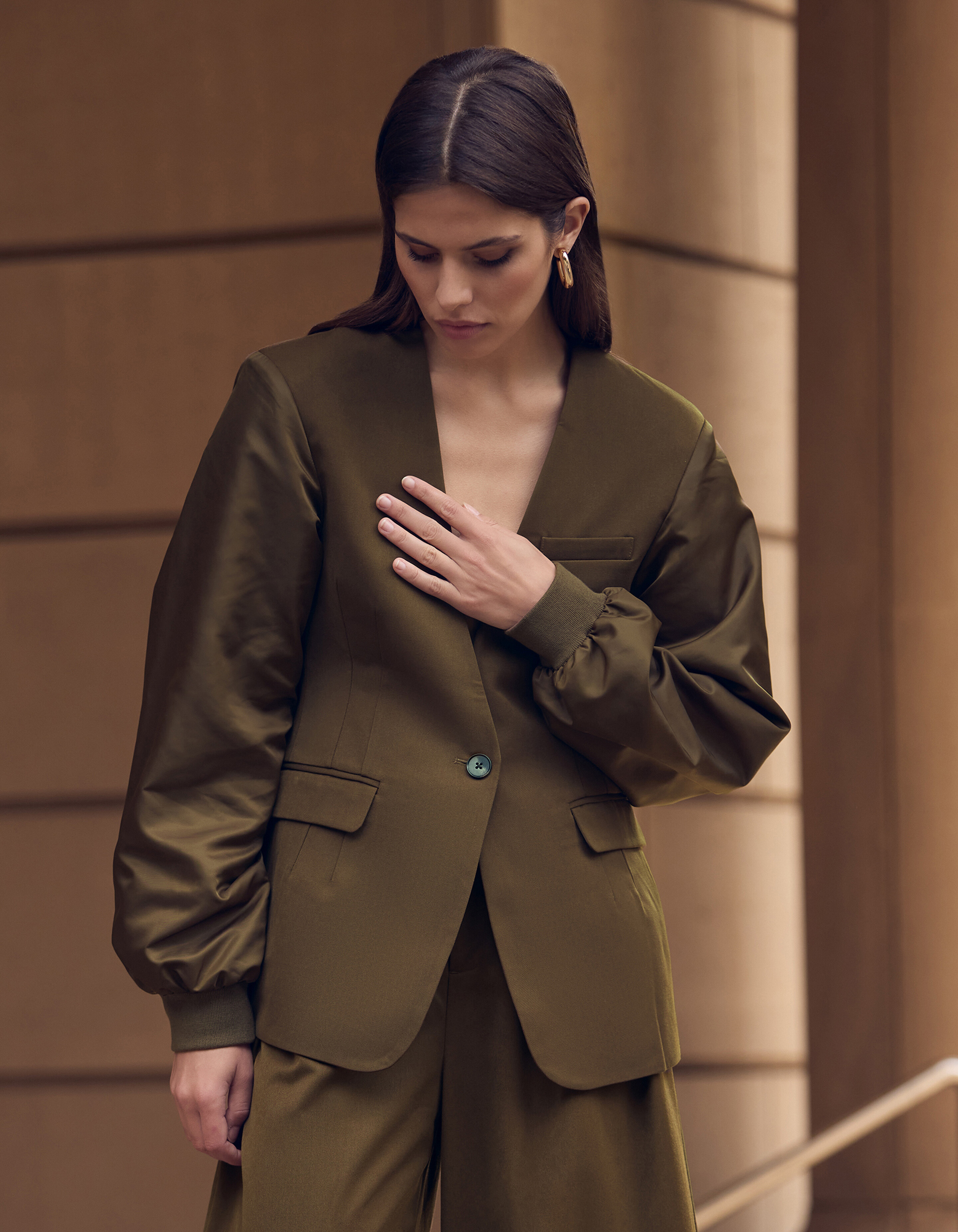 Mix Sleeve Blazer Khaki SHOEBY WOMEN