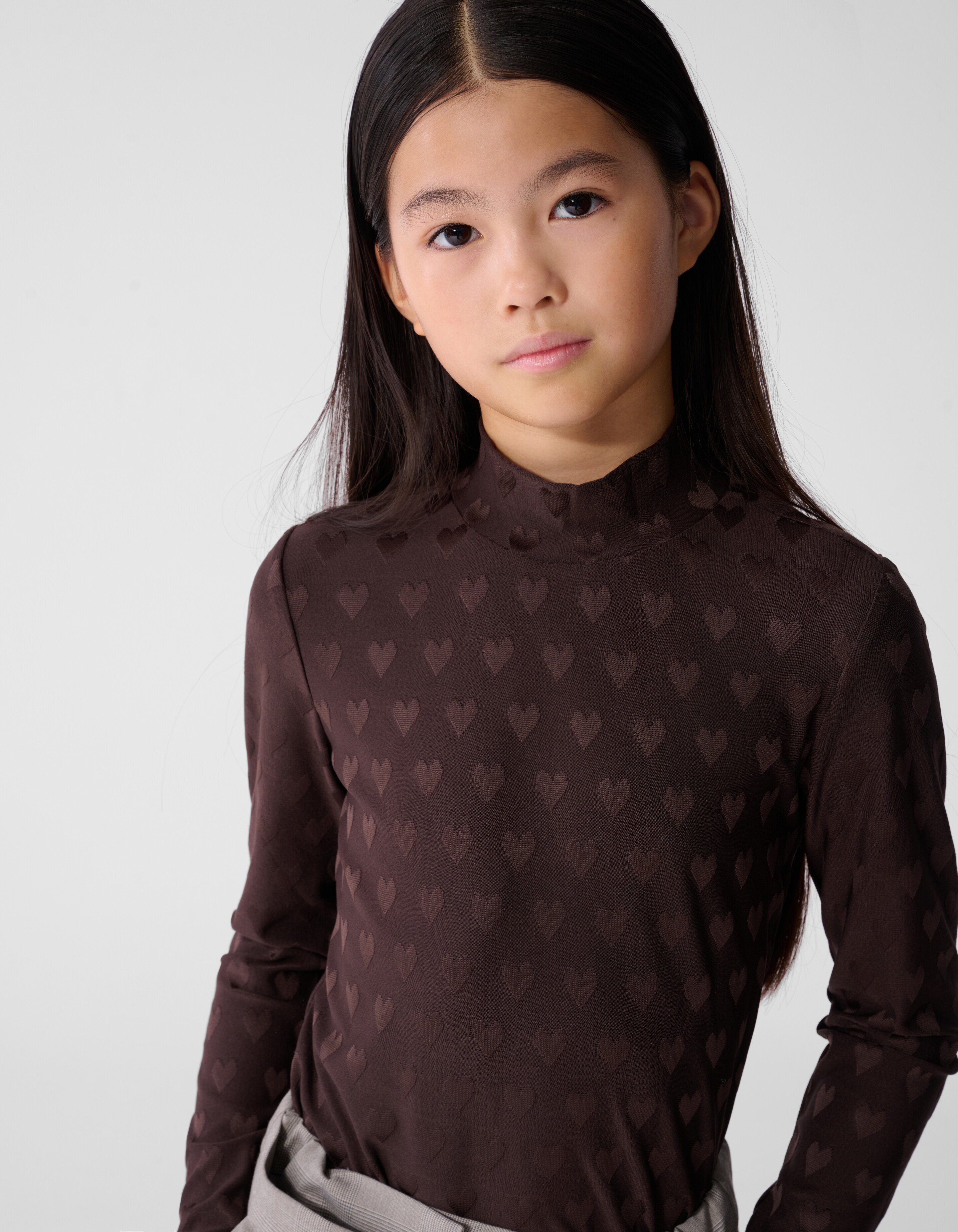 Heart Printed Longsleeve Top Donkerbruin SHOEBY GIRLS