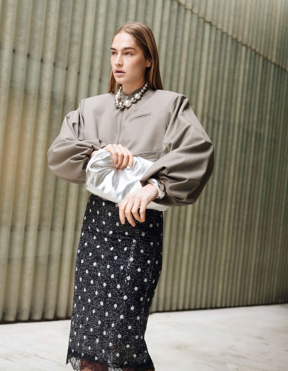 Sequin Polkadot Midi Rok Donkergrijs SHOEBY WOMEN