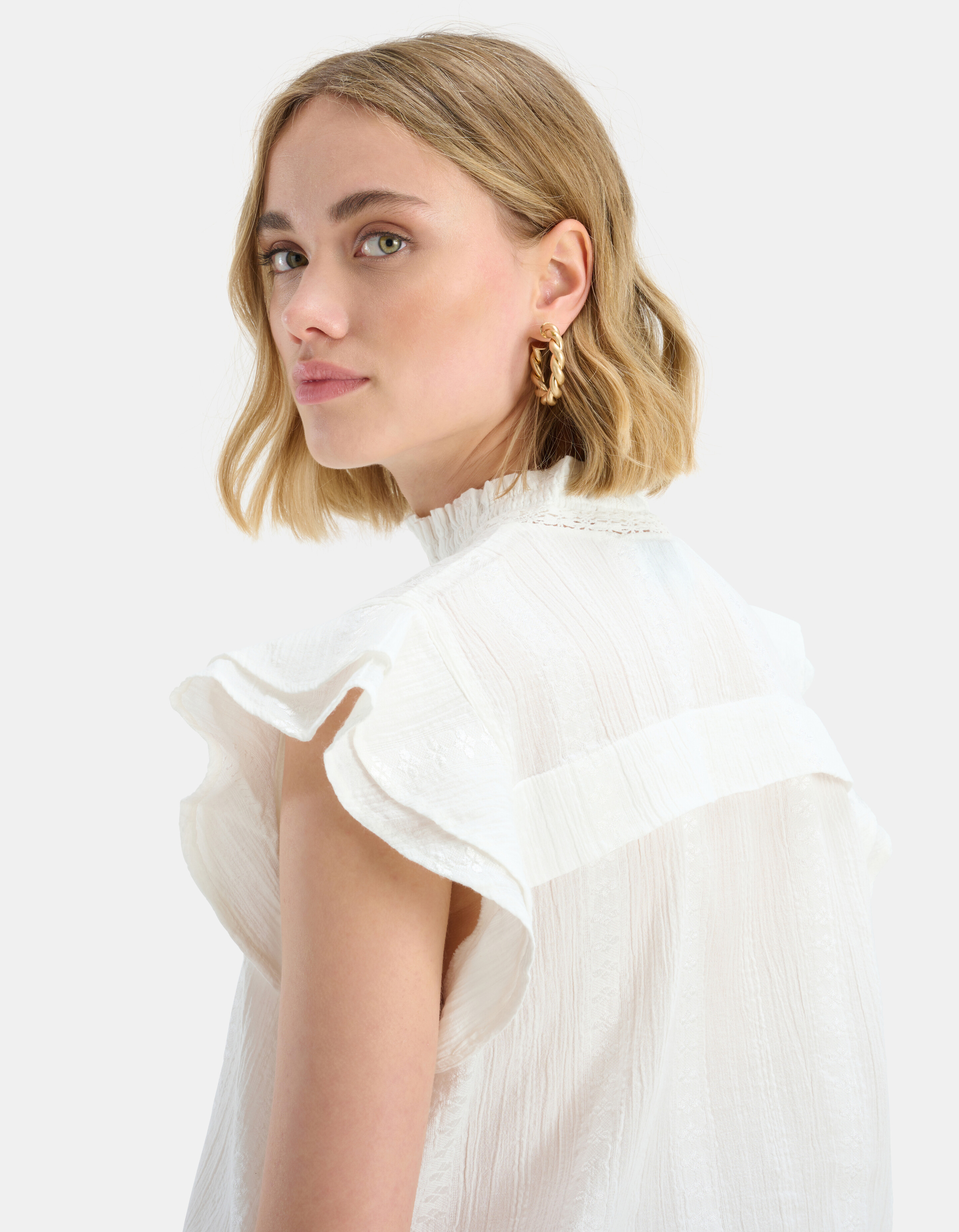 Broderie Ruffle Top Gebroken Wit EKSEPT