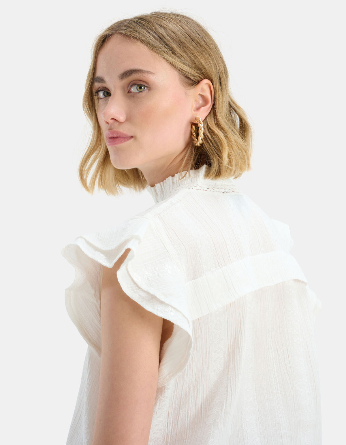 Broderie Ruffle Top Gebroken Wit EKSEPT