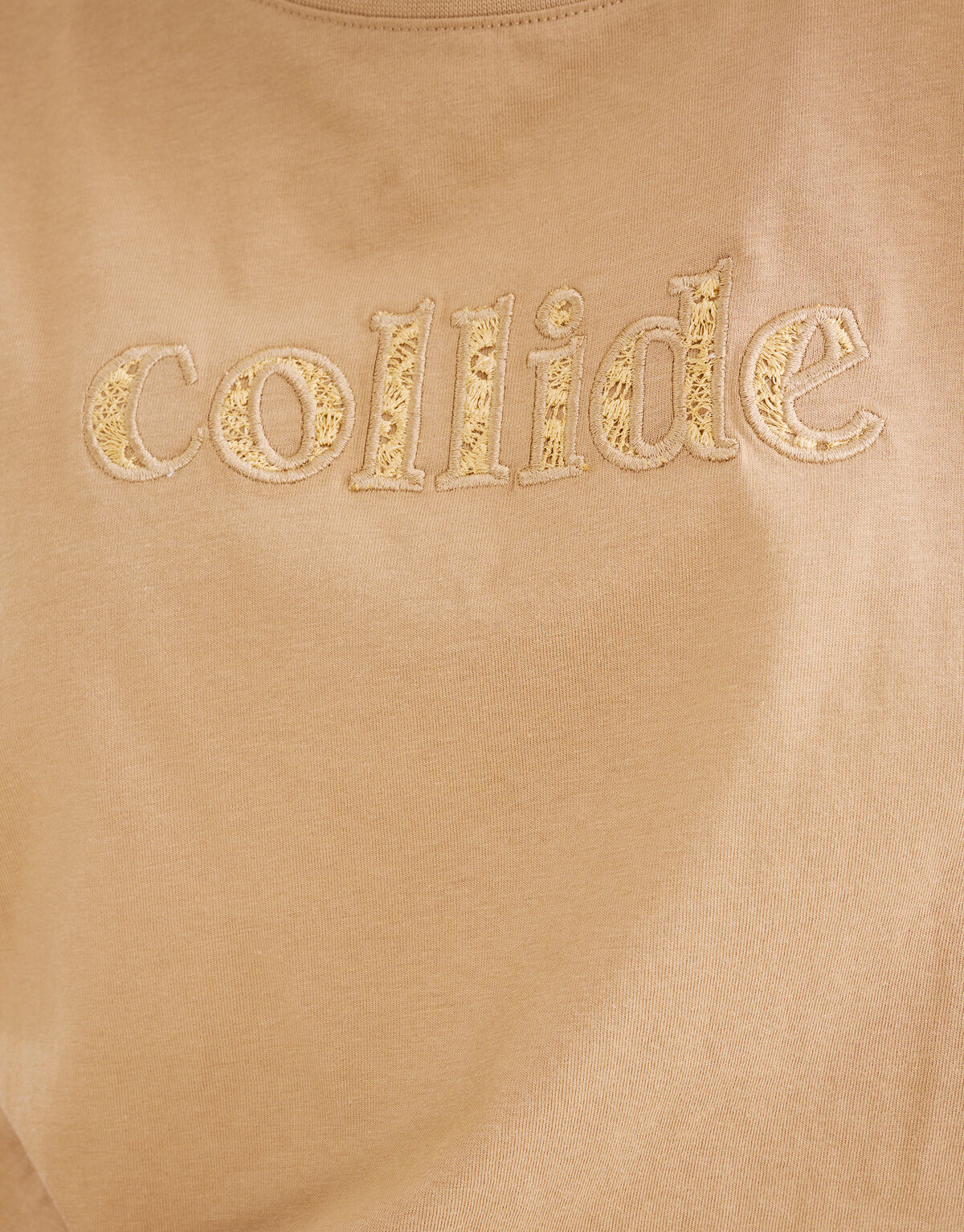 Crochet Tekst T-shirt Lichtbruin SHOEBY WOMEN