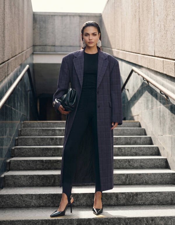 Midi Check Blazer Donkergrijs SHOEBY WOMEN